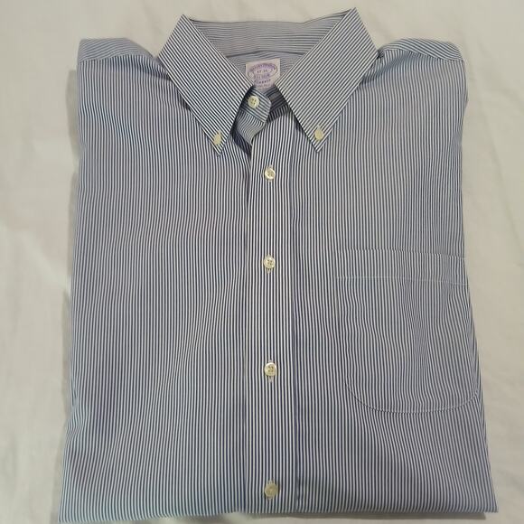 Brooks Brothers 17-35 CLASSIC blue/white cotton stripe LS button down shirt - Picture 6 of 12